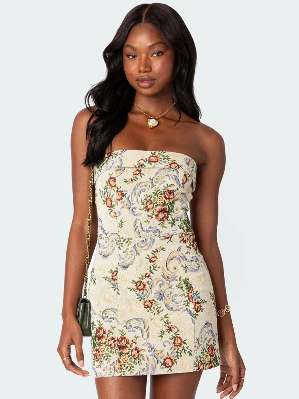 NEW! edikted Floral Tapestry Lace Up Back Corset Mini Dress